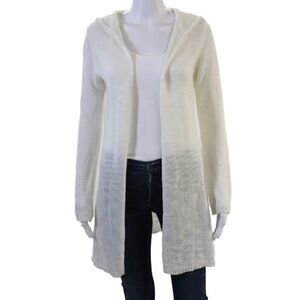 360 Sweater Women White Linen Blend Cardigan Long Sleeve Size S